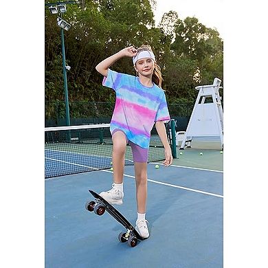 Arshiner Girls Drop Shoulder Tee & Biker Shorts 2-Piece Summer Set