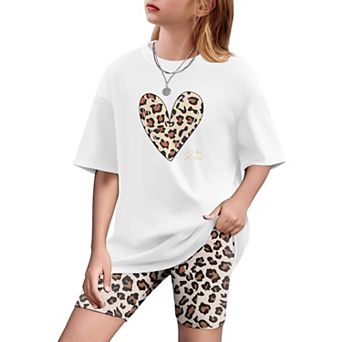 Arshiner Girls Drop Shoulder Tee & Biker Shorts 2 pc Summer Set