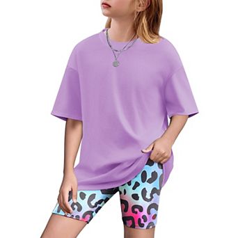 Arshiner Girls Drop Shoulder Tee & Biker Shorts 2 pc Summer Set