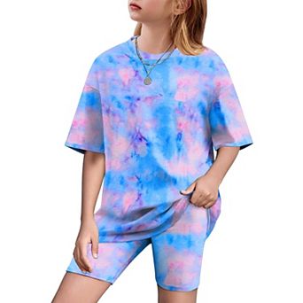 Arshiner Girls Drop Shoulder Tee & Biker Shorts 2 pc Summer Set