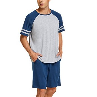 Ekouaer Mens Pajama Short Sets Short Sleeve Crewneck Pajama Lounge Set Raglan Sleepwear