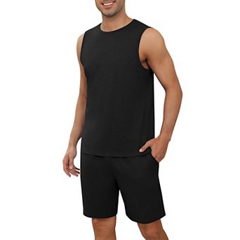 Ekouaer Men Pajamas Set Workout Tank Top Pjs Sets with Shorts Two Piece Soft Casual Shirts