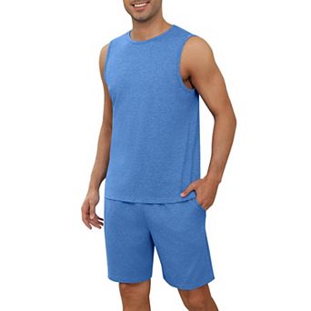 Ekouaer Men Pajamas Set Workout Tank Top Pjs Sets with Shorts Two Piece Soft Casual Shirts