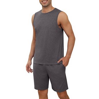 Ekouaer Men Pajamas Set Workout Tank Top Pjs Sets with Shorts Two Piece Soft Casual Shirts