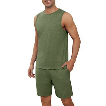Ekouaer Men Pajamas Set Workout Tank Top Pjs Sets with Shorts Two Piece Soft Casual Shirts