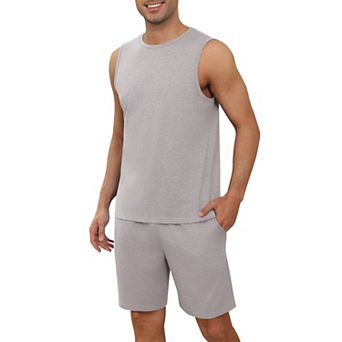 Ekouaer Men Pajamas Set Workout Tank Top Pjs Sets with Shorts Two Piece Soft Casual Shirts