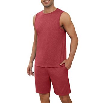 Ekouaer Men Pajamas Set Workout Tank Top Pjs Sets with Shorts Two Piece Soft Casual Shirts