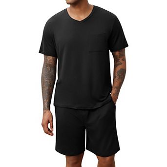 Ekouaer Mens Pajamas Set Soft Lounge Set V Neck Sleep Nightwear Short Sleeve Pjs with Pocket