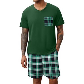 Ekouaer Mens Pajamas Set Soft Lounge Set V Neck Sleep Nightwear Short Sleeve Pjs with Pocket