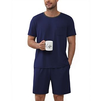 Ekouaer Mens Pajamas Sets Shorts Soft Pjs Moisture Wicking Summer Sleepwear Casual Lounge
