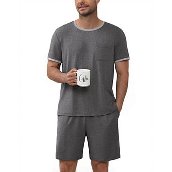 Ekouaer Mens Pajamas Sets Shorts Soft Pjs Moisture Wicking Summer Sleepwear Casual Lounge