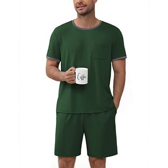 Ekouaer Mens Pajamas Sets Shorts Soft Pjs Moisture Wicking Summer Sleepwear Casual Lounge