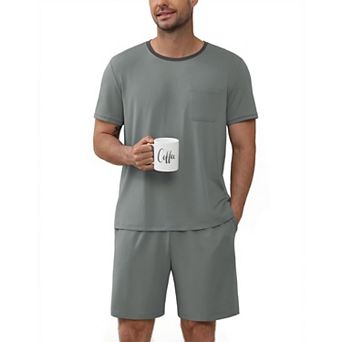 Ekouaer Mens Pajamas Sets Shorts Soft Pjs Moisture Wicking Summer Sleepwear Casual Lounge