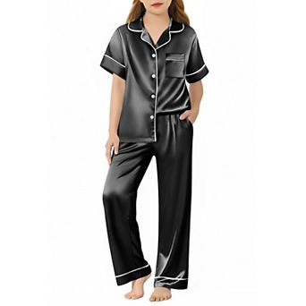 Arshiner Girls Pajamas Silk Satin Button Down Pajamas Piece Short Sleeve Sleepwear Set