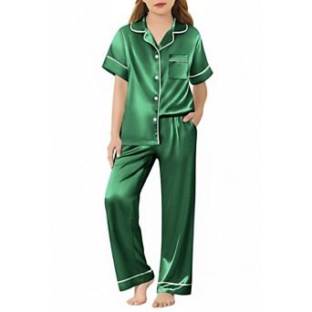 Arshiner Girls Pajamas Silk Satin Button Down Pajamas Piece Short Sleeve Sleepwear Set
