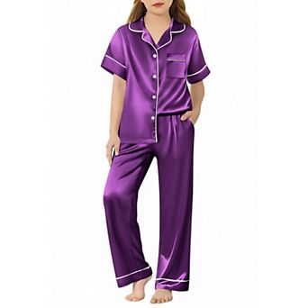 Arshiner Girls Pajamas Silk Satin Button Down Pajamas Piece Short Sleeve Sleepwear Set