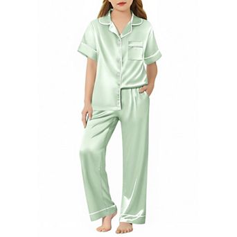 Arshiner Girls Pajamas Silk Satin Button Down Pajamas Piece Short Sleeve Sleepwear Set