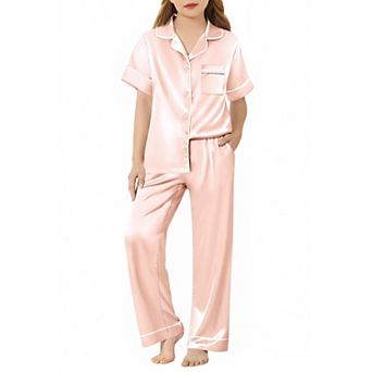 Arshiner Girls Pajamas Silk Satin Button Down Pajamas Piece Short Sleeve Sleepwear Set