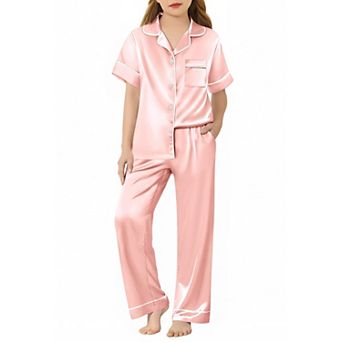 Arshiner Girls Pajamas Silk Satin Button Down Pajamas Piece Short Sleeve Sleepwear Set