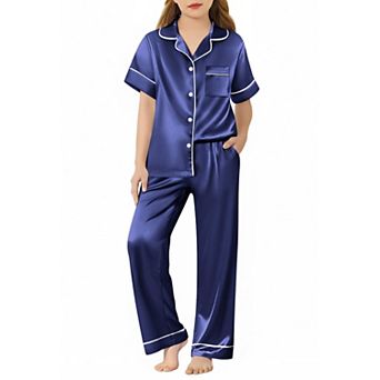 Arshiner Girls Pajamas Silk Satin Button Down Pajamas Piece Short Sleeve Sleepwear Set