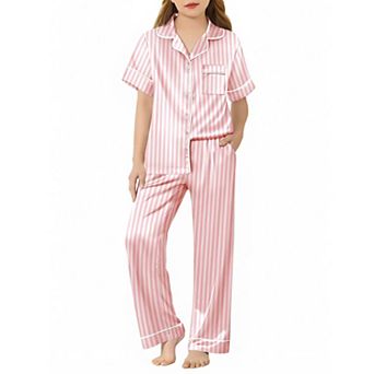 Arshiner Girls Pajamas Silk Satin Button Down Pajamas Piece Short Sleeve Sleepwear Set