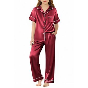 Arshiner Girls Pajamas Silk Satin Button Down Pajamas Piece Short Sleeve Sleepwear Set