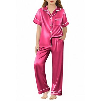 Arshiner Girls Pajamas Silk Satin Button Down Pajamas Piece Short Sleeve Sleepwear Set