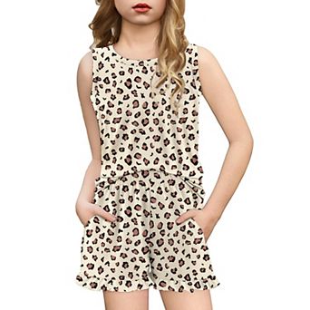 Arshiner Girls Pajamas Summer Ruffle Sleepwear Cute Tank Top And Shorts Set Pajamas Outfit Bow Heart