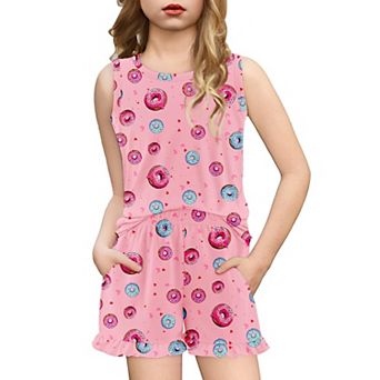 Arshiner Girls Pajamas Summer Ruffle Sleepwear Cute Tank Top And Shorts Set Pajamas Outfit Bow Heart