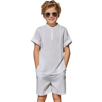 Arshiner Boys Linen Sets Short Sleeve Henley Shirt And Shorts Summer Beach Matching Outfits