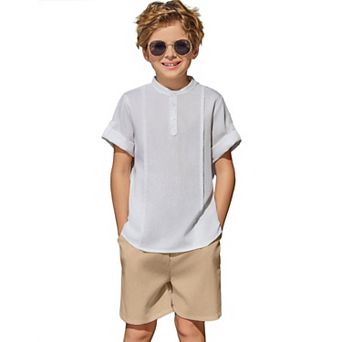 Arshiner Boys Linen Sets Short Sleeve Henley Shirt And Shorts Summer Beach Matching Outfits