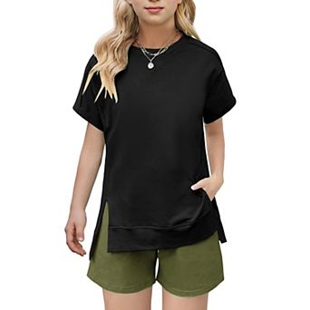 Arshiner Girls Piece Outfit Short Sleeve Highlow Hem Tshirt And Shorts For Everyday Wear Tiedye