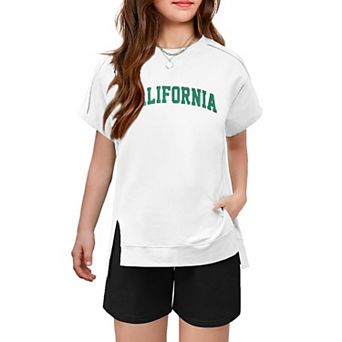 Arshiner Girls Piece Outfit Short Sleeve Highlow Hem Tshirt And Shorts For Everyday Wear Tiedye