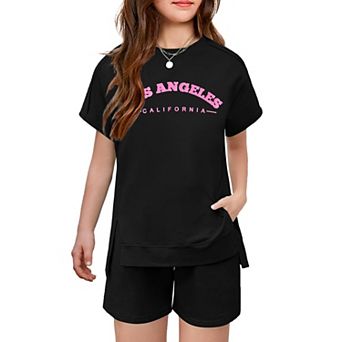 Arshiner Girls Piece Outfit Short Sleeve Highlow Hem Tshirt And Shorts For Everyday Wear Tiedye