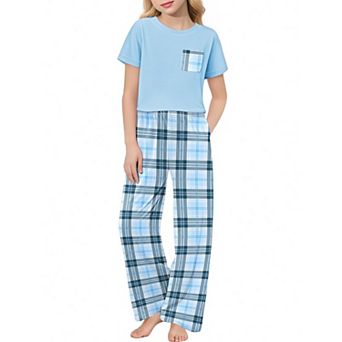 Arshiner Girls Sleepwear Short Sleeve Long Pants Pajamas Sets Soft Loungwear For Kids