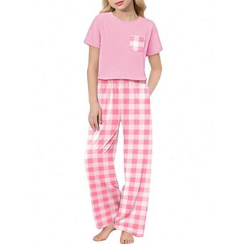 Arshiner Girls Sleepwear Short Sleeve Long Pants Pajamas Sets Soft Loungwear For Kids