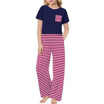 Arshiner Girls Sleepwear Short Sleeve Long Pants Pajamas Sets Soft Loungwear For Kids