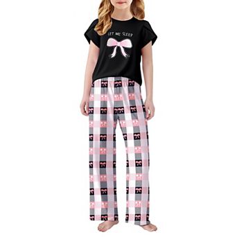 Arshiner Pajamas For Girls Short Sleeve Long Pants Pajamas Cute Soft Sleepwear Lounge Sets