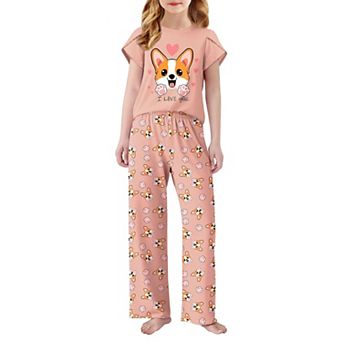 Arshiner Pajamas For Girls Short Sleeve Long Pants Pajamas Cute Soft Sleepwear Lounge Sets