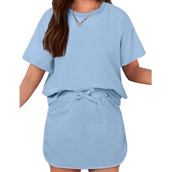 Arshiner Girls Outfits Summer Fashion Drop Shoulder Tshirt And Athletic Skirt Sets Kids Workout