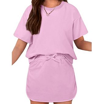 Arshiner Girls Outfits Summer Fashion Drop Shoulder Tshirt And Athletic Skirt Sets Kids Workout