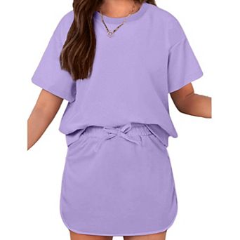 Arshiner Girls Outfits Summer Fashion Drop Shoulder Tshirt And Athletic Skirt Sets Kids Workout