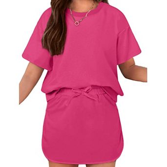 Arshiner Girls Outfits Summer Fashion Drop Shoulder Tshirt And Athletic Skirt Sets Kids Workout