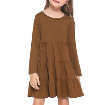 Arshiner Girl Long Sleeve Dress Tiered Ruffle Swing Tunic Shirt Dress