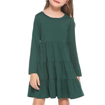 Arshiner Girl Long Sleeve Dress Tiered Ruffle Swing Tunic Shirt Dress
