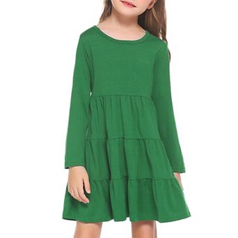 Arshiner Girl Long Sleeve Dress Tiered Ruffle Swing Tunic Shirt Dress