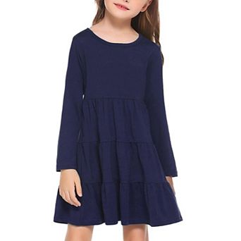 Arshiner Girl Long Sleeve Dress Tiered Ruffle Swing Tunic Shirt Dress