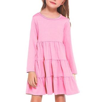 Arshiner Girl Long Sleeve Dress Tiered Ruffle Swing Tunic Shirt Dress