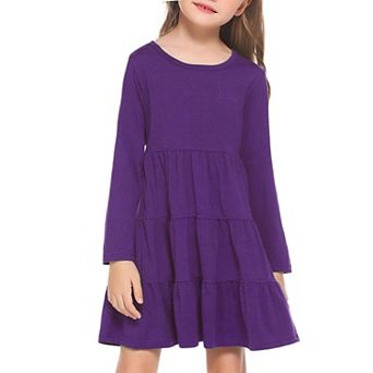 Arshiner Girl Long Sleeve Dress Tiered Ruffle Swing Tunic Shirt Dress