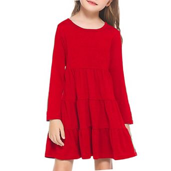 Arshiner Girl Long Sleeve Dress Tiered Ruffle Swing Tunic Shirt Dress